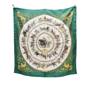 Hermès Carre 90 Silk Scarf La Promenade de Longchamps Green – Made in France/46